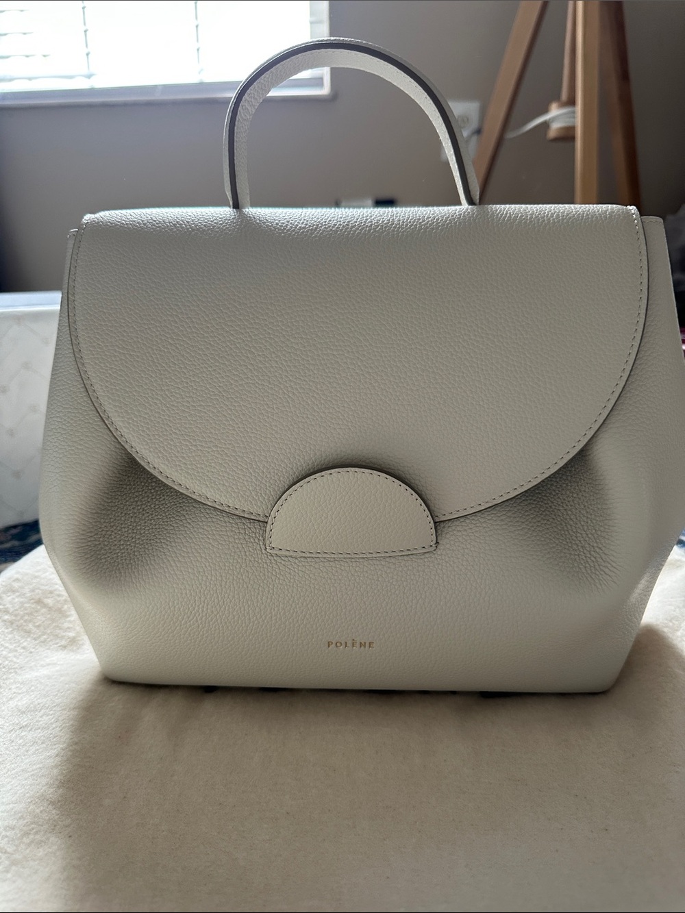 Polène large Cream Pebbled Leather Satchel